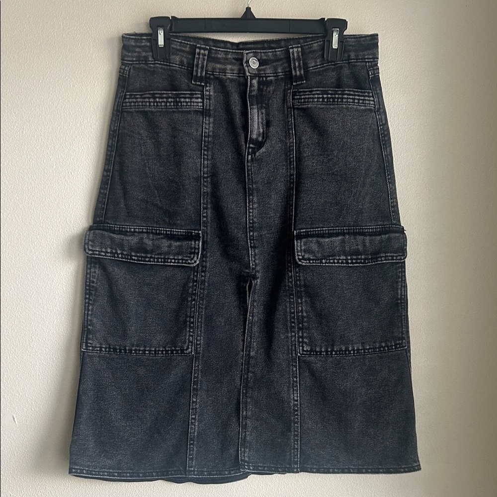 Sincerely Jules Charcoal Cargo Denim Skirt with front slit. Size 9/29